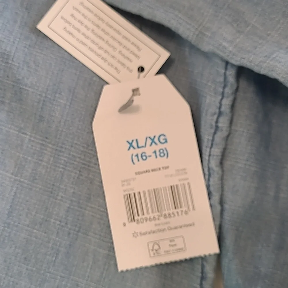 NWT Time and Tru Light Blue Chambray Blouse with Square Neck size XL (16-18) - Picture 4 of 8